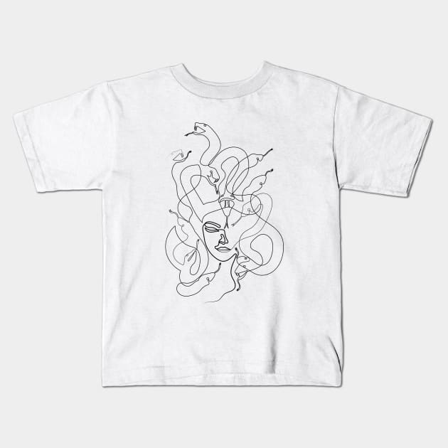 Medusa | One Line Drawing | One Line Art | Minimal | Minimalist Kids T-Shirt by One Line Artist